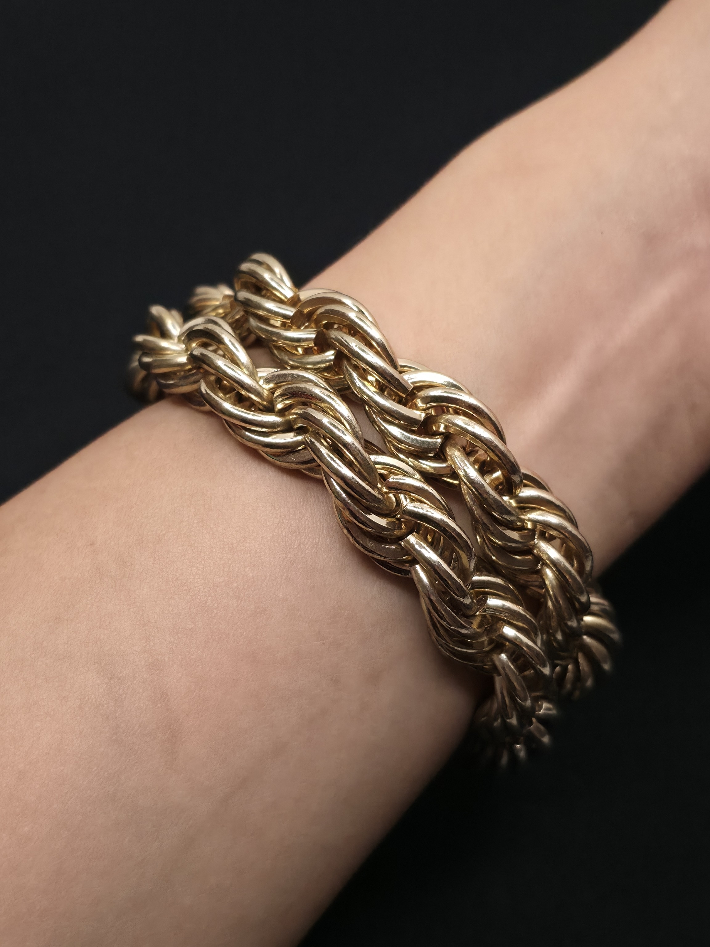 Vtg Chunky Gold Rope Chain Bracelet Double Layer Toggle 8"